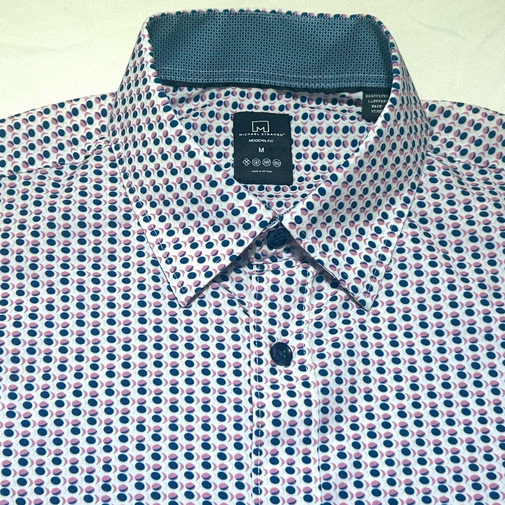 Michael Strahan Casual Blue & Pink Geometric Button Down Shirt M Classic Fit